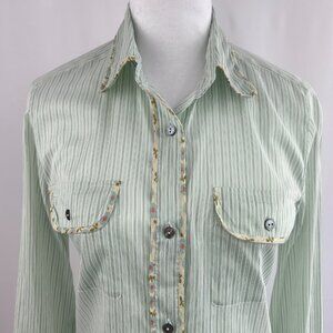 Max Mara country boho chic mint striped blouse - silk made in Italy small S